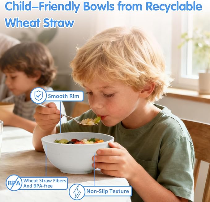 Quatish 16 PCS Unbreakable Cereal Bowls,Dishwasher & Microwave Safe Wheat Straw Bowls, Easy-to-Clean Lightweight Snack & Soup Bowl,Multi-Color Portable for Picnics Plastic Bowls Set, Blue