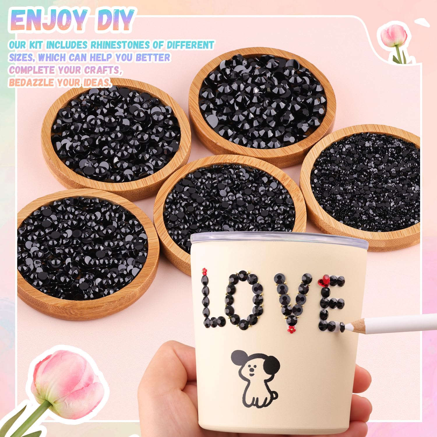 30000Pcs Resin Black Rhinestones for Bedazzling Crafting with b7000 Jewelry Glue, Bulk Flatback Gems Bedazzler Kit for Crafts Clothes Shoes Fabric Nail Diamond Art, Assorted Size 2/3/4/5/6mm-BrightBean Baby