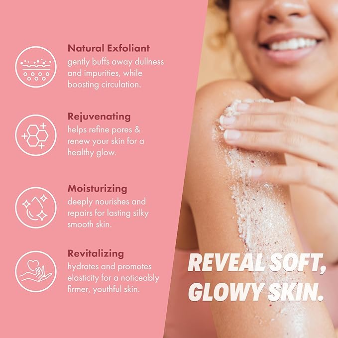 Rose Petal Scrub Foot & Body Exfoliator Infused with Vitamin E and Rose Natural Exfoliating Sugar Body Scrub for Toning Cellulite Skin Care by Handmade Heroes-BrightBean Baby