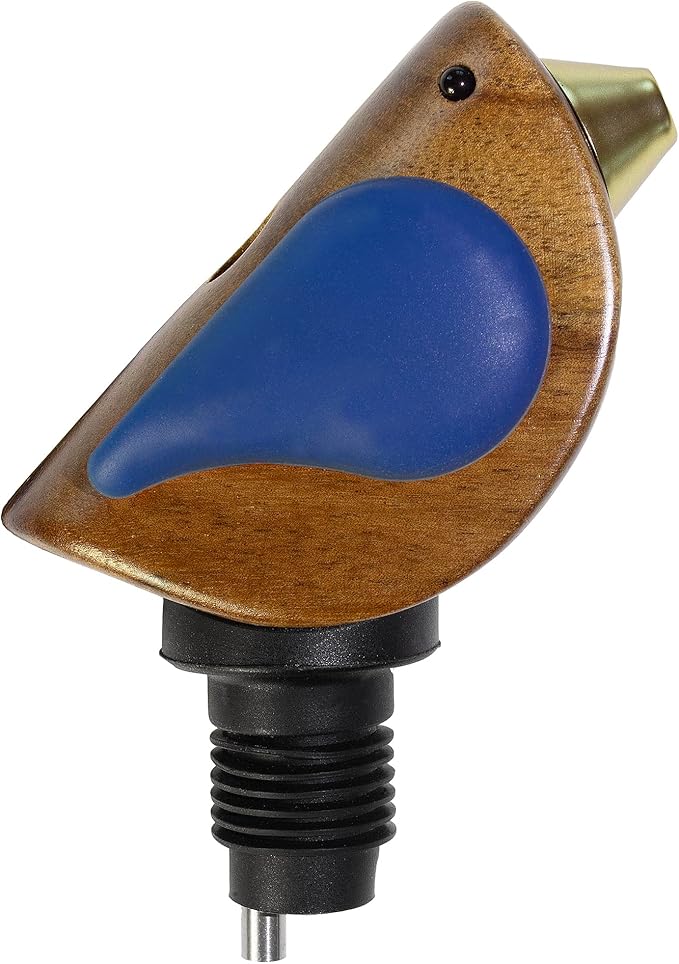 Songbird Specialties Wine Bottle Pourer, Fun Wine Pourer Spout Sings While It Pours, Airtight Wine Bottle Sealer, Acacia Wood with Blue Wings