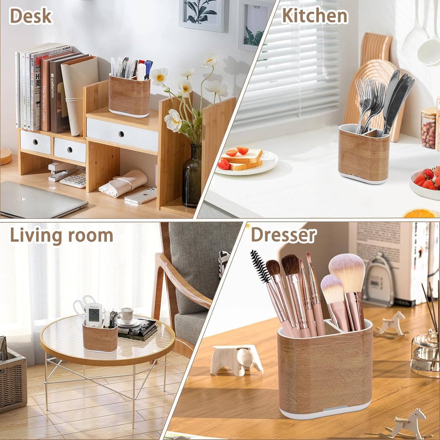 Toothbrush and Toothpaste Holder with Divider for Bathroom Countertop Organizer, 2 Slots Electric Toothbrush Holders Storage Caddy Drainage for Family, Kids(Wood Grain)-BrightBean Baby