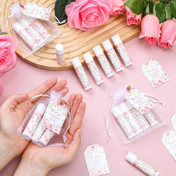 50 Pack Floral Baby Shower Lip Balm Party Supplies Bulk for Girls Guests It's a Girl Baby Shower Gifts Gender Reveal Favors Prizes Souvenirs Winners Thank You Appreciation Gifts-BrightBean Baby