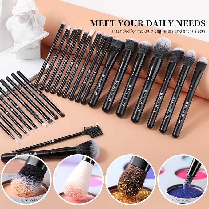 DUcare Professional Makeup Brushes Set 27Pcs Makeup Brush Set Premium Synthetic Kabuki Foundation Blending Face Powder Blush Concealers Eye Shadows Brushes-BrightBean Baby