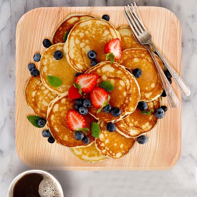 Raj Palm Leaf Plates Disposable Bamboo Plates 10 Inch & 7 Inch Square Party Pack (100 Pc) Compostable and Biodegradable - Better than Plastic & Paper Plate for Lunch, Birthday, Camping