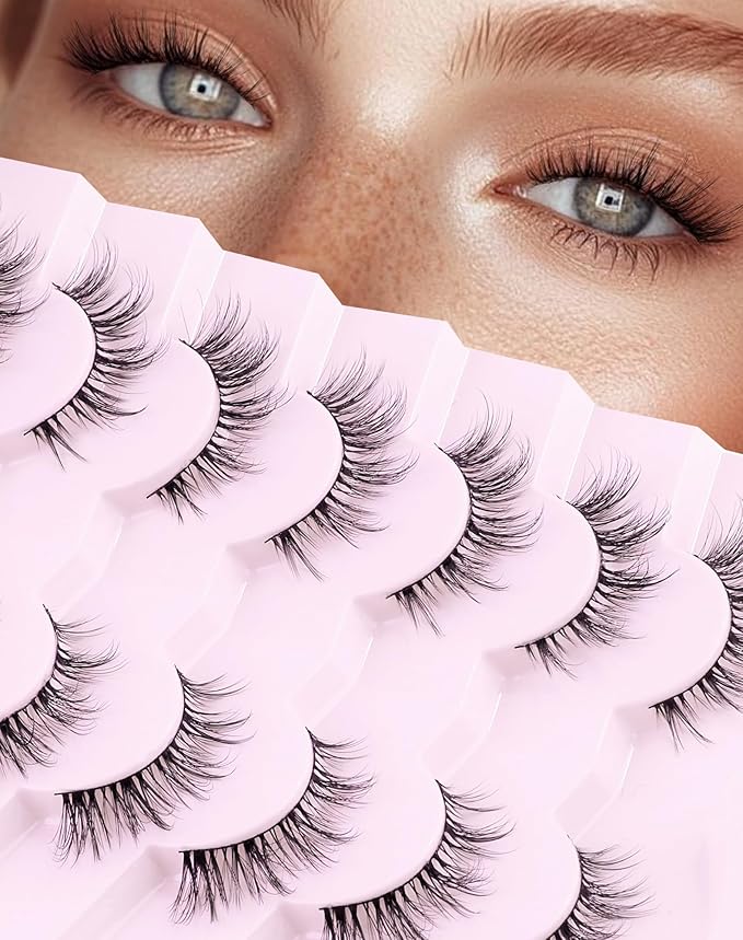 Cat eye Lashes Natural Wispy Lashes Everyday Natural Look Flared Eyelashes False Eye Lashes Soft Fluffy Lashes False Eyelashes 7 Pairs D93-BrightBean Baby