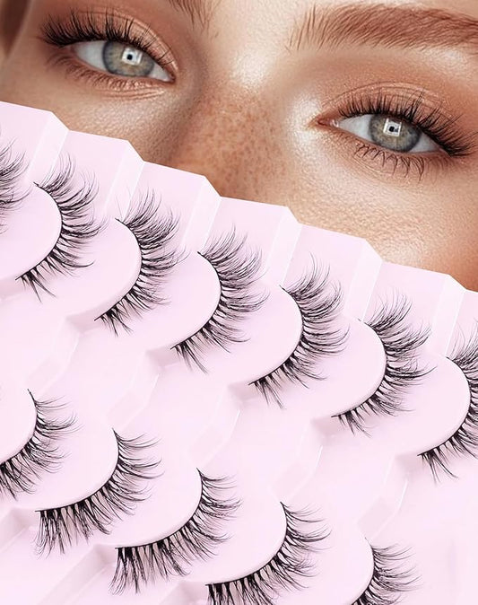 Cat eye Lashes Natural Wispy Lashes Everyday Natural Look Flared Eyelashes False Eye Lashes Soft Fluffy Lashes False Eyelashes 7 Pairs D93-BrightBean Baby