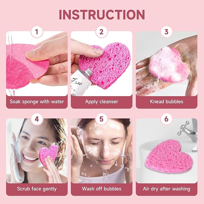 100 Count Compressed Pink Facial Sponges | 100% Natural Cellulose Eco-Friendly Makeup Sponges for Gentle Cleansing, Exfoliating & Stubborn Makeup Removal | Travel & Home Beauty Essentials for Women-BrightBean Baby
