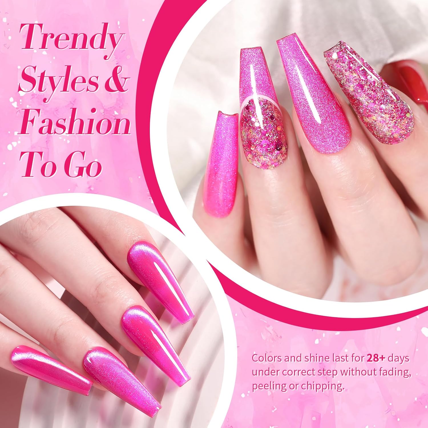 Born Pretty Magnetic Gel Nail Polish Hot Pink Cat Magnetic Eye Gel Polish Holographic Cats Shiny Glitter Nail Gel for Salon Home DIY Manicure Use-BrightBean Baby