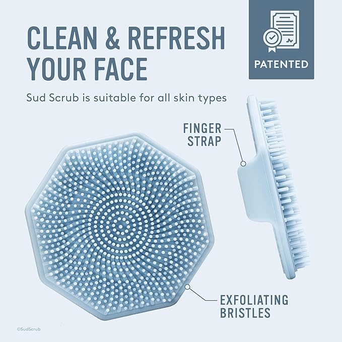 Sud Scrub® Antimicrobial Silicone Face Scrubber, 1 Pack, Gentle Face Exfoliator for Sensitive Skin, Eco Friendly Facial Cleansing Brush, Exfoliating Face Brush for Men and Women (Blue)-BrightBean Baby