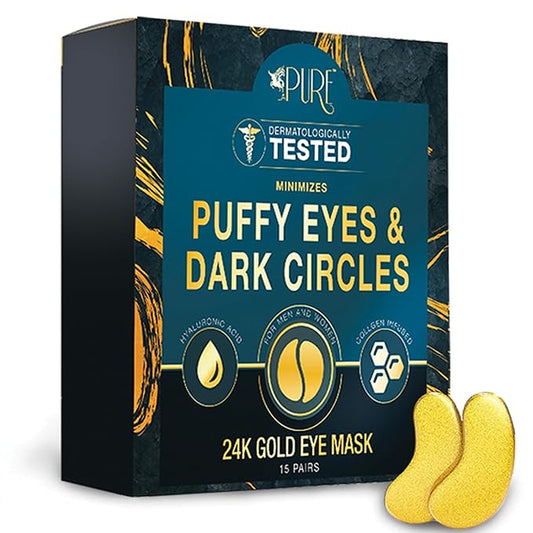 24K Gold Eye Treatment Masks - Under Eye Patches, Under Eye Bags Treatment, Eye Mask for Puffy Eyes, Anti-Wrinkle, Dark Circles, Gel Pads 15 Pairs-BrightBean Baby