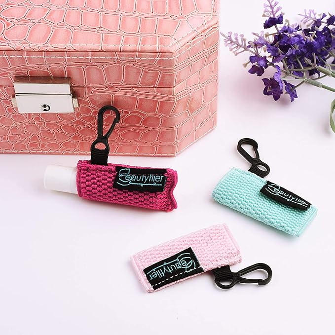 Beautyflier Cute Elastic Lip Balm Holder Keychain, Lipstick Sleeve Chapstick Sleeve Holder for Burts Bees Chapstick-BrightBean Baby