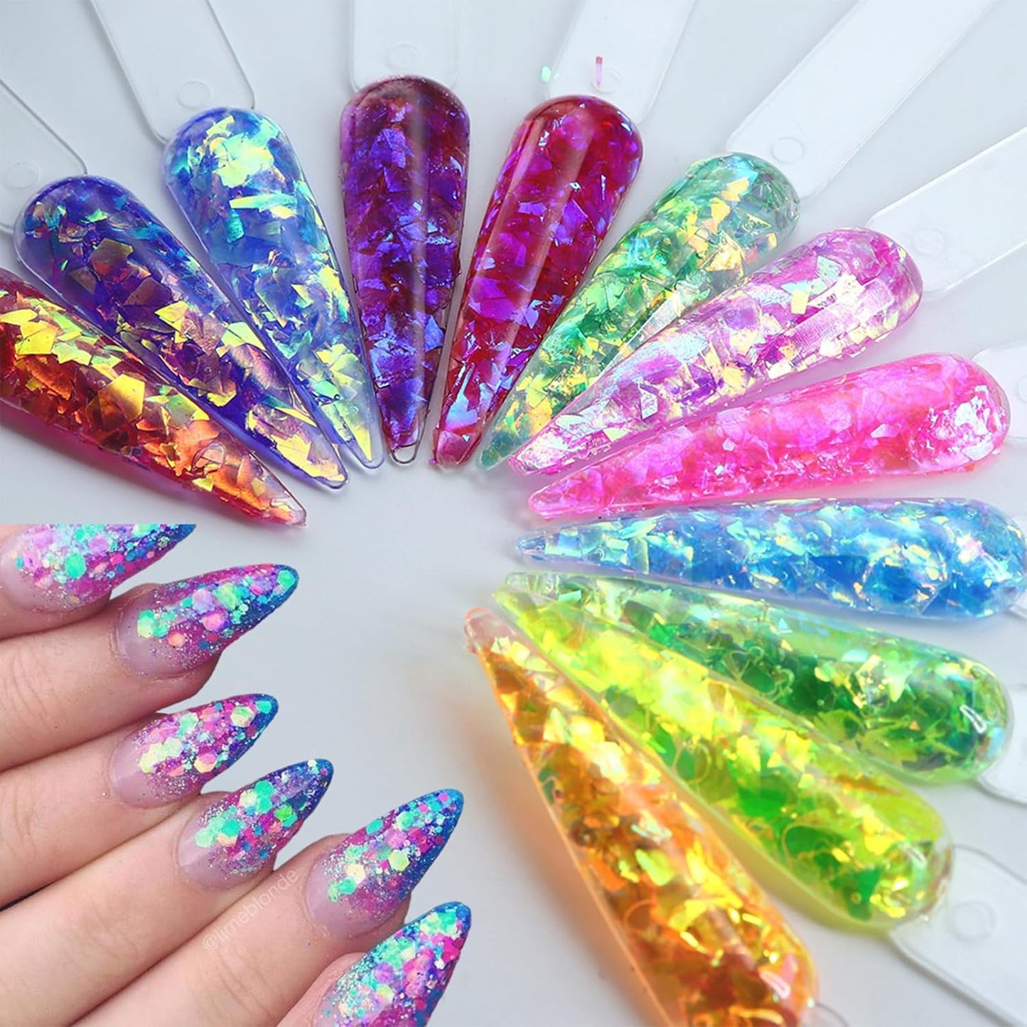 12Grids Holographic Mermaid Colorful Nail Art Glitter,Irregular Rainbow Candy Color Nail Art Flakes Sequins Gradient Bright Ice Slag Nail Sequins Summer Metallic Foil Nail Supplies DIY Nail Decoration-BrightBean Baby