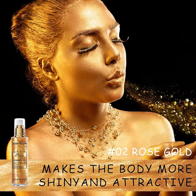 Shimmer Body Oil, Face and Body Liquid Luminizer Waterproof Moisturizing, Light Shimmer Glow Illuminator, Smooth Body Highlighter Makeup Liquid Body Shimmer (2# Gold)-BrightBean Baby