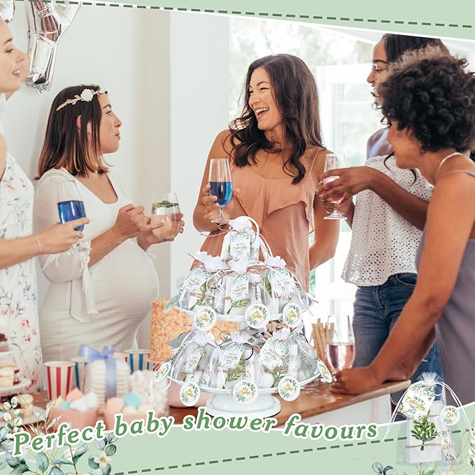 60 Sets 360 Pcs Lip Balm Soap Keychain Favors Eucalyptus Greenery Baby Shower Favors with Organza Bag Gift Card Faux Eucalyptus Greenery for Baby Shower Gift Gender Reveal Guest Prize-BrightBean Baby