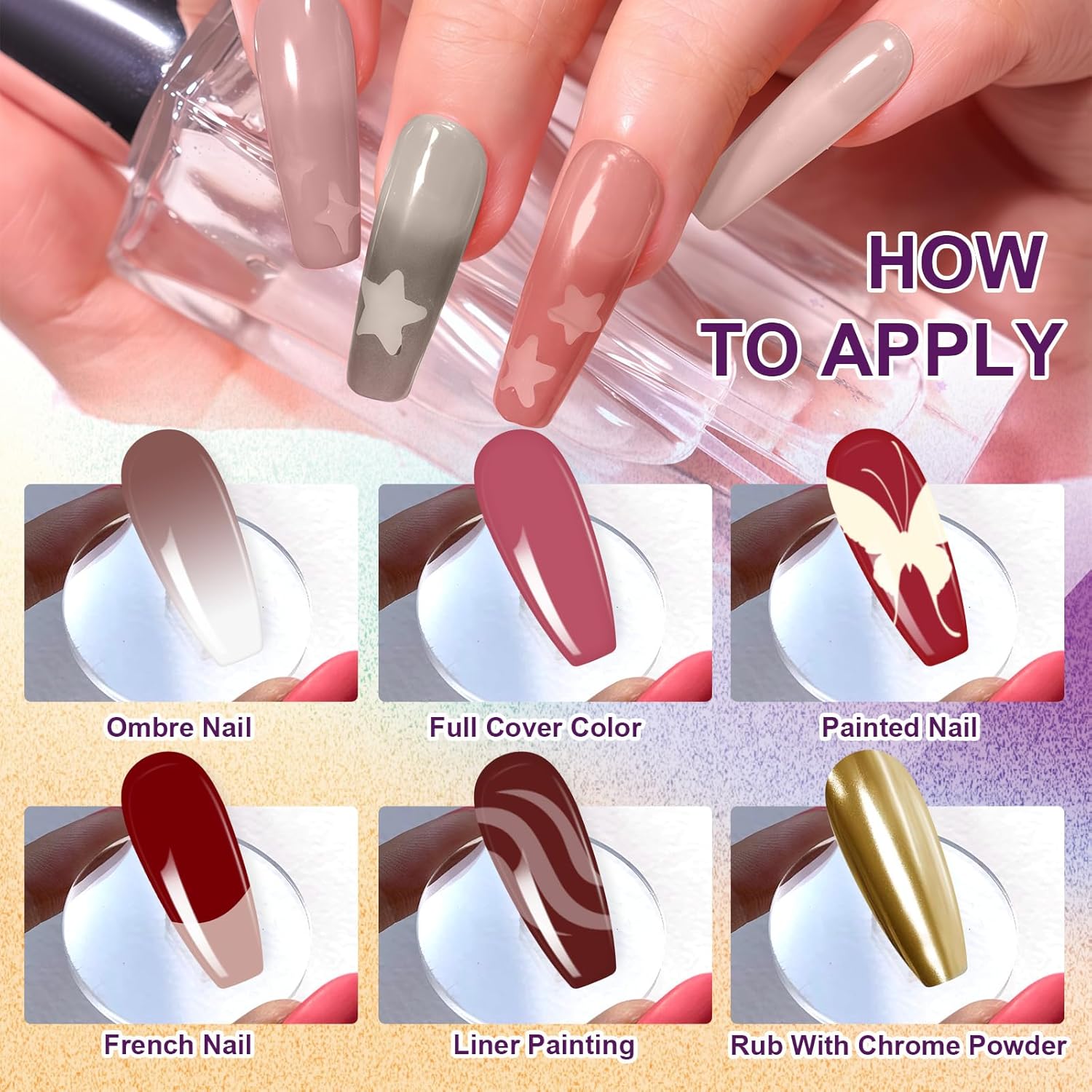 Gradient Painting Gel, 12 Colors Ombre Gel Nail Polish for Pigmented Pat Painting Gel French Manicure No-wipe Soak of UV DIY Art Home Salon Palette Chiffon Hues-BrightBean Baby