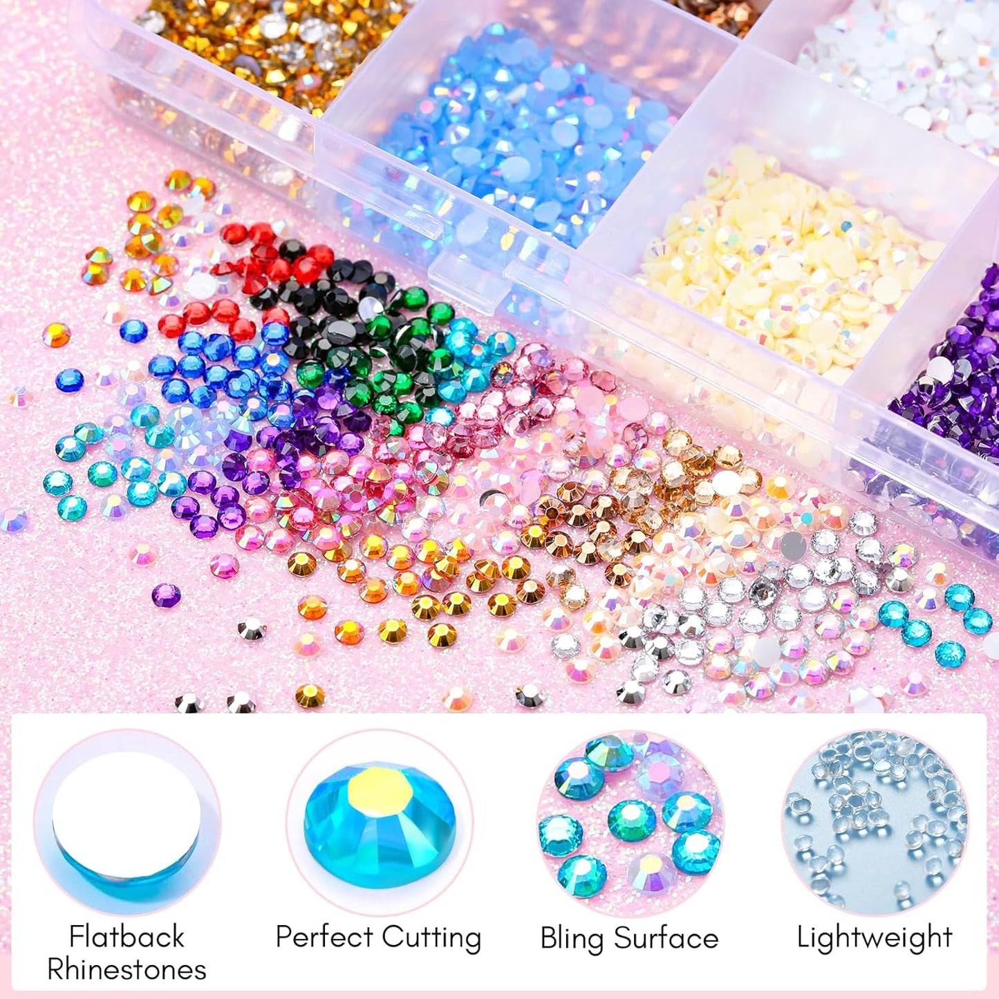 Makartt Nail Rhinestone Glue Kit: 15ml Strong Gems Adhesive Gel with 3360pcs 24 Colors Flatback Crystals Rhinestones for 3D Nails Art, Includes Tweezer, Home & Salon Manicure Kit-BrightBean Baby