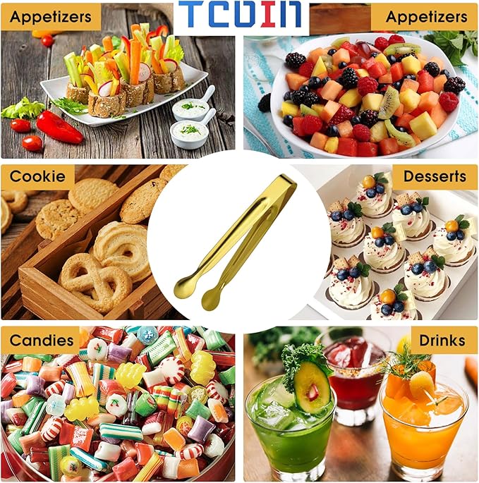Small Serving Tongs,Ice Tongs,Sugar Tongs,Kitchen Tiny Tongs for Appetizers,Golden,12 PCS(6.3 Inch)