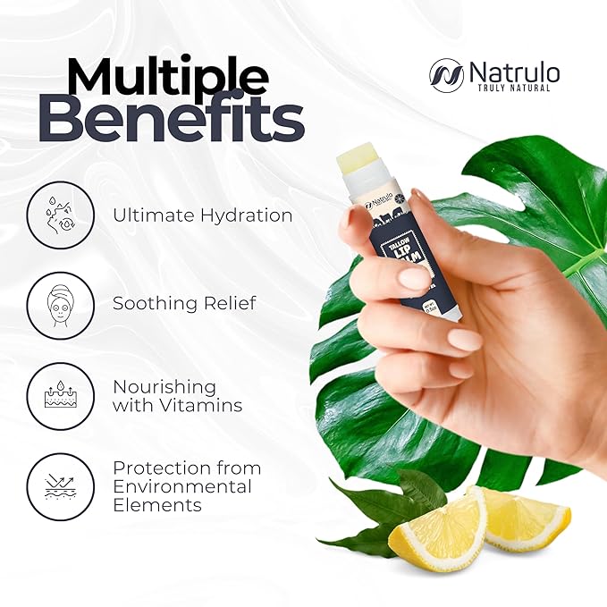 Beef Tallow Lip Balm – Natural Tallow Beeswax Chapstick – Hydrating Moisturizer Grass Fed Bison Tallow Balm Lip Care – Soothes Chapped, Dry Lips, Sensitive Skin – Long Lasting & Vitamin Rich USA-Made-BrightBean Baby