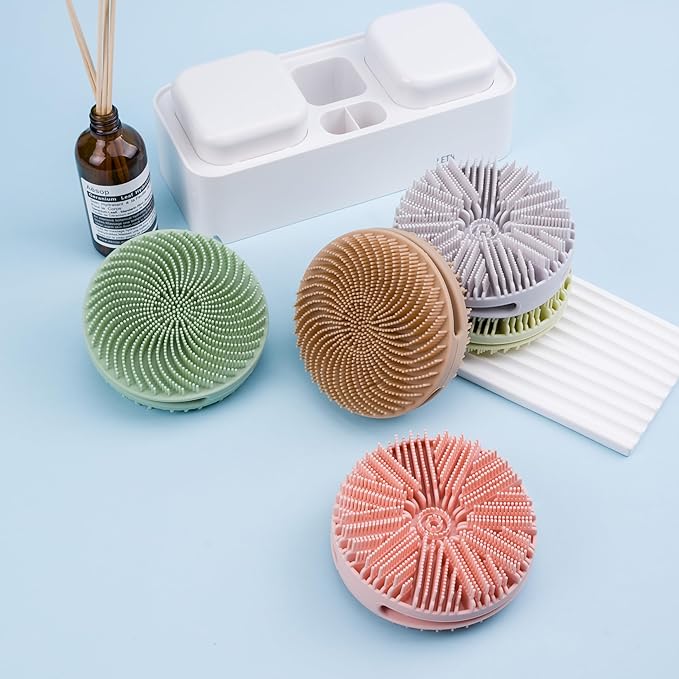 2 PC Silicone Exfoliating Body Scrubber, Silicone Body Shampoo Brush, Soft Silicone Loofah for Sensitive Skin, Shower Silicone Hair Scalp Massager, Easy to Clean, Lather Well(Gray&Green)-BrightBean Baby