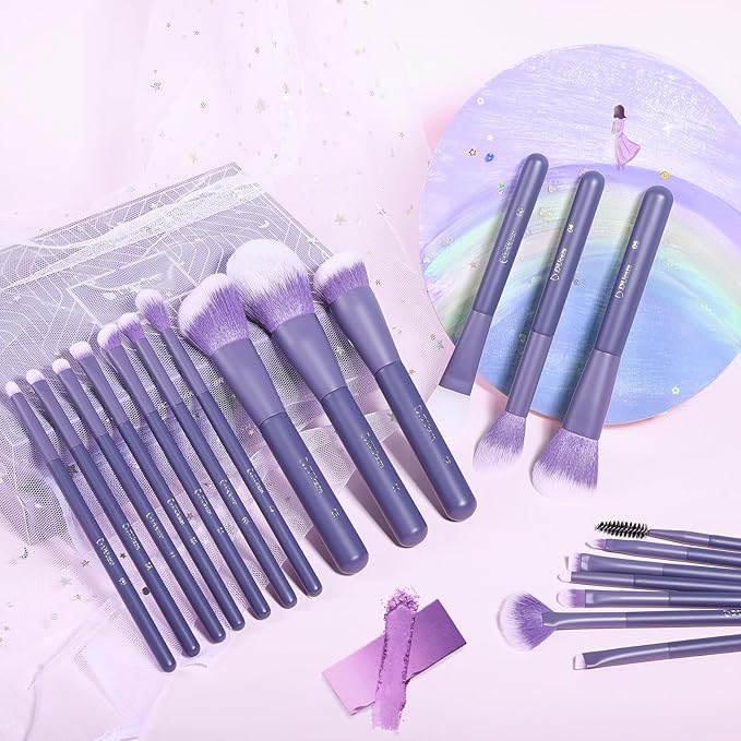 DUcare Makeup Brushes Set Professional 20pcs Vegan Make Up Brushes, Foundation Eyeshadow Concealer Contour Powder Blush Blending Eyeliner Brush with Silicone Face Mask Brush Purple-BrightBean Baby