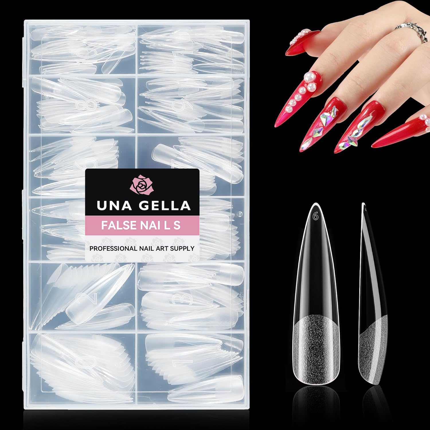 UNA GELLA Halloween XXL Stiletto Nail Tips, 312pcs Pre-Shape Extra Long Stiletto Nails Tips Pre Etched Full Cover No Need File Clear Fake Nails for Party DIY Art Salon 12 Sizes-BrightBean Baby