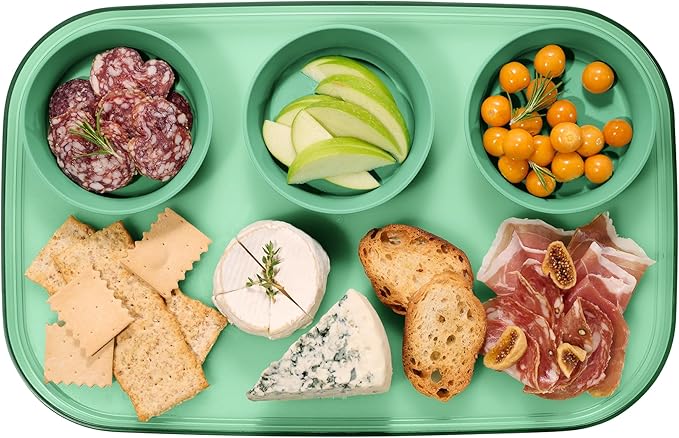 madesmart dipware 3 Bowl Serving Tray, Collapsible & Removable Dip Bowls for Charcuterie, Guacomole, Snacks, Veggies, Premium Dishwasher & Microwave Safe, Multipurpose Plate & Bowl, Sage