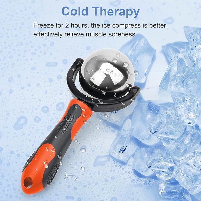 Cold Massage Roller Ball, Cold Therapy Relief, Portable Fitness Ice Roller Ball with Handle, Great Tool for Back/Neck Pain (Orange)-BrightBean Baby