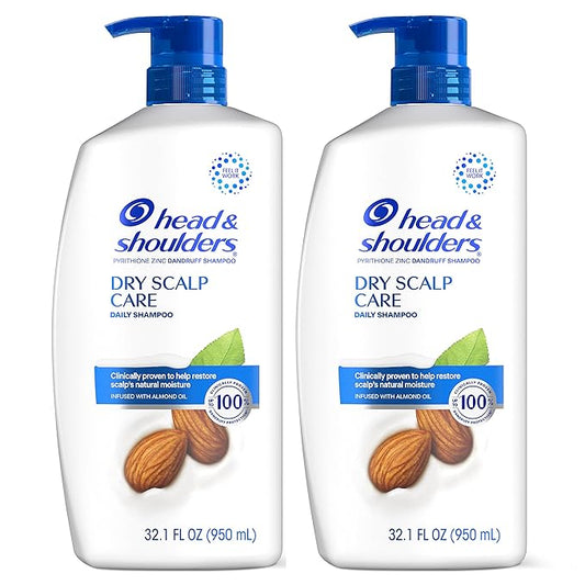 Head & Shoulders Shampoo, Daily-Use Anti-Dandruff Paraben Free Treatment, Dry Scalp Care with Almond Oil, 32.1 fl oz, Twin Pack-BrightBean Baby