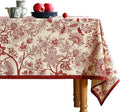 ISAENNE Designer French Linen Table Cloth for Rectangle Table,Red Floral Washable Indoor Tablecloth,Durable Home Decor Tablecloths for Dining Thanksgiving Kitchen Party Christmas,55"*79"-Ruyi A