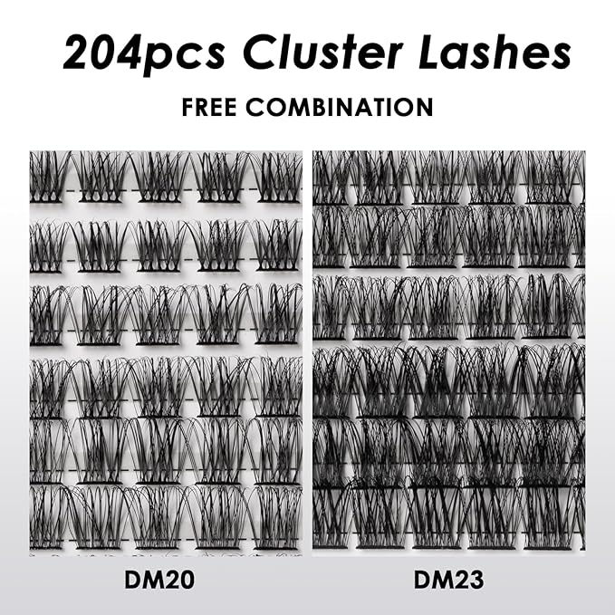Lash Clusters 204 Pcs Individual Lashes Clusters Eyelash Extensions False Eyelashes DIY Lash Extension Kit Reusable False Eyelashes Natural Look Mix 10-16mm C D Curl(DM20+DM23)-BrightBean Baby