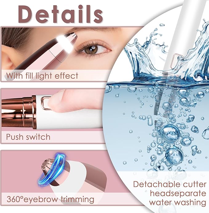 gurelax Eyebrow Trimmer for Women,Electric Eyebrow Hair Remover, Painless Brow Razor Shaper with LED Light, USB Rechargeable, Eye Brow and Face Epilator for Ladies(White)