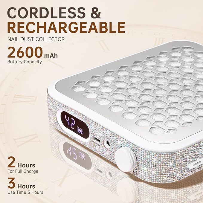 Nail Dust Collector, Rechargeable Dust Collector Nail Tech, Powerful Vacuum Fan Vent Dust Collector Extractor Dust Suction Machine for Acrylic Nails Polishing, Nail Salon&Home, White-BrightBean Baby