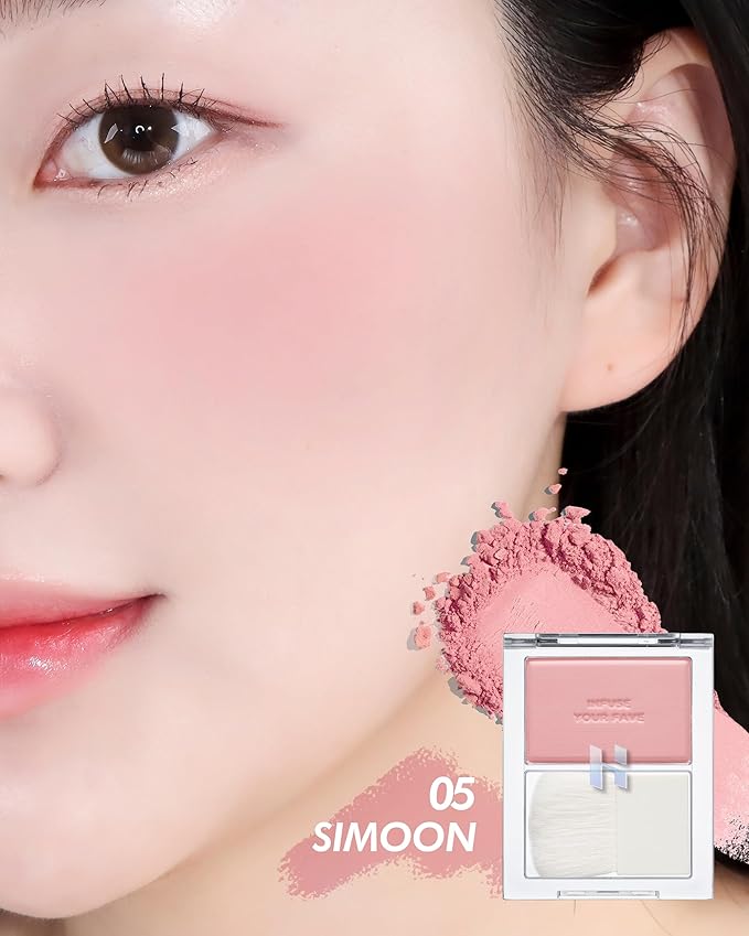 HOLIKA HOLIKA Infusing Blush with Brush - Lightweight, Smooth, Blendable Cheek Blusher, Sebum-Control, Natural Pore Coverage, Built-In Brush, Long-Lasting Pigment for Romantic Mood (05 SIMOON)-BrightBean Baby