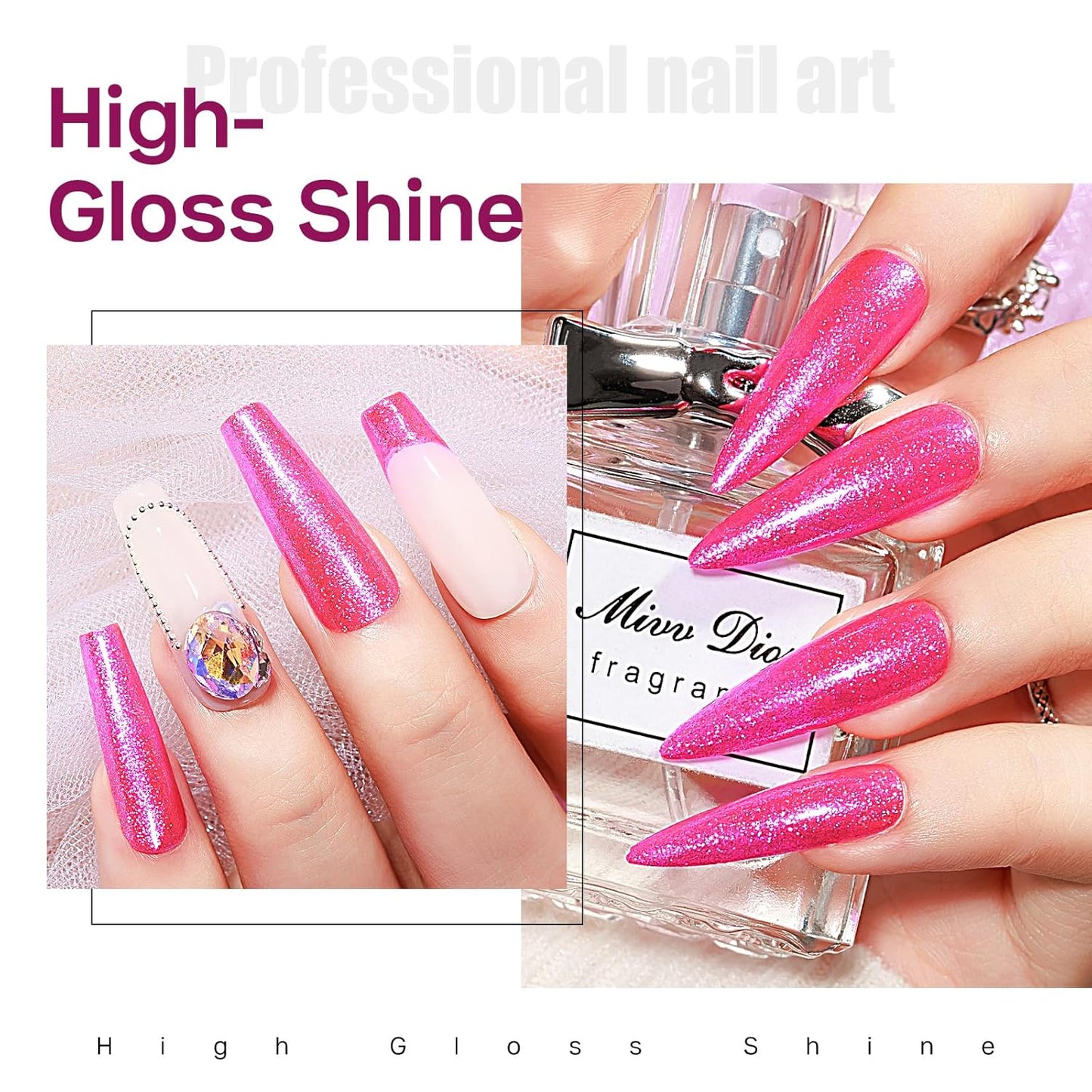 MIZHSE Quick Dry Glitter Rose Red Nail Polish, Shimmery Nail Polish Fast Drying, 15ml High Glossy Sparkly Shiny Nail Lacquer Nail Art Salon Manicure Home-BrightBean Baby