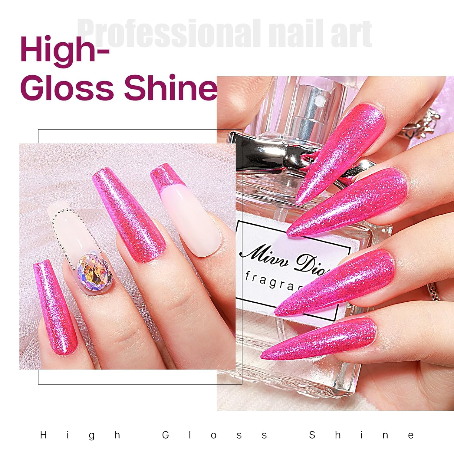 MIZHSE Quick Dry Glitter Rose Red Nail Polish, Shimmery Nail Polish Fast Drying, 15ml High Glossy Sparkly Shiny Nail Lacquer Nail Art Salon Manicure Home-BrightBean Baby