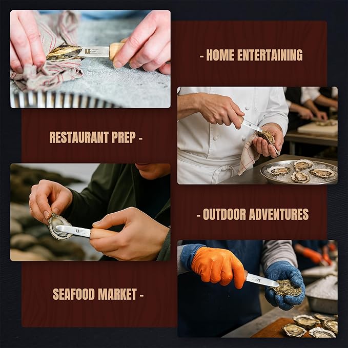 R Murphy/Ramelson New Haven Oyster Shucking Knife, Shucker Tool Opener, Curved Bent Tip, Wood Handle, Stainless Steel Blade, Made in USA, Regular (2 Pack)