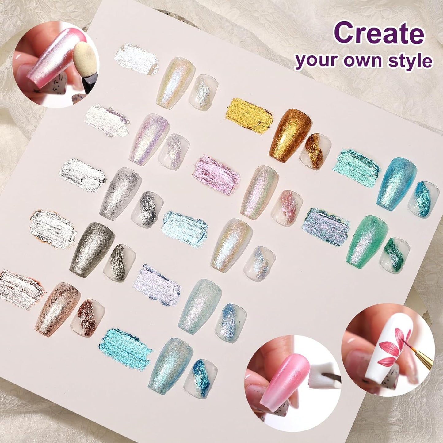 Gradient Painting Gel, 12 Gliter Colors Ombre Gel Nail Polish for Pigment Pat Silver&Gold Pink Blue Aurora color Bright Nails, French Manicure DIY Nail Art No-wipe Palette for Women-BrightBean Baby