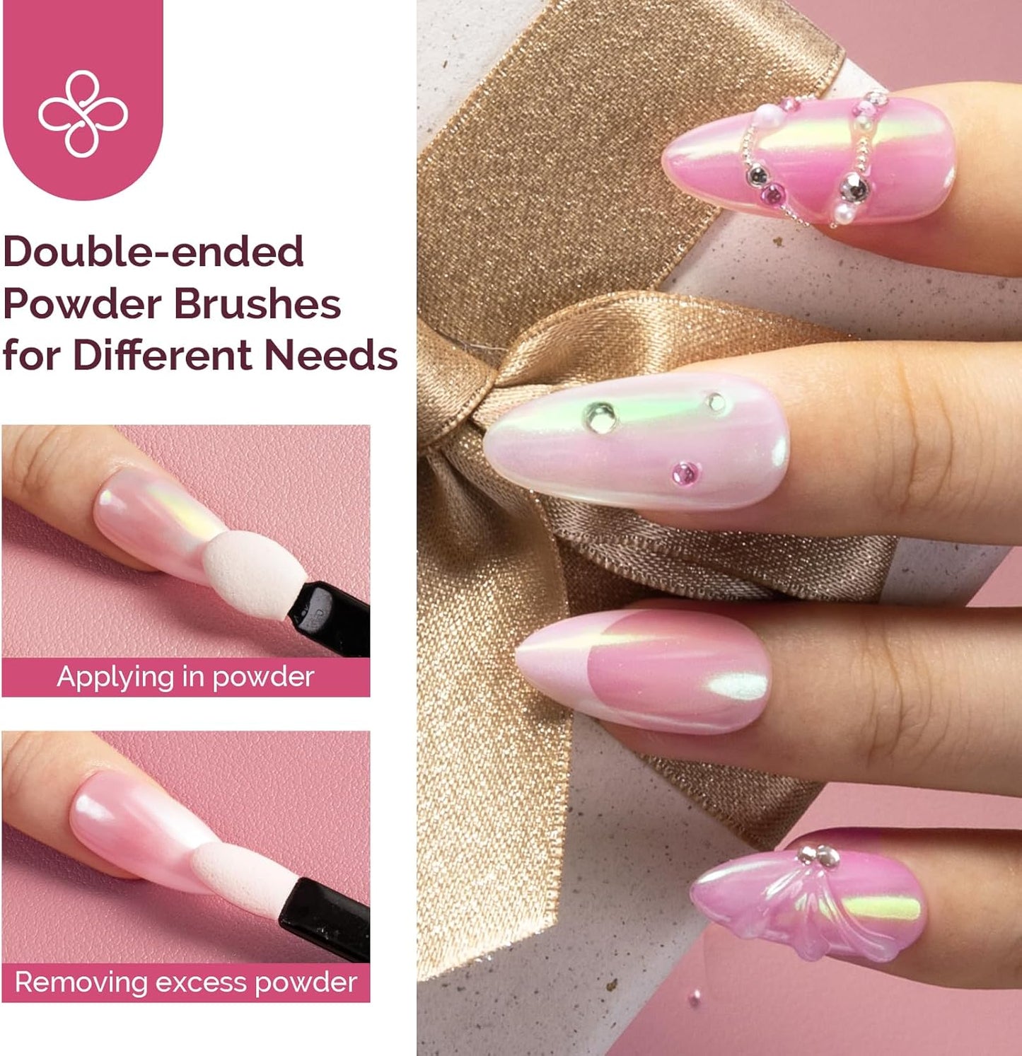 MelodySusie 2Pcs Chrome Nail Powder for Gel Nails, Pearl and Aurora Powder Mirror Effect Pigment Pearlescent Mermaid Pigment Pearl Glitter for Home DIY Salon Use-BrightBean Baby