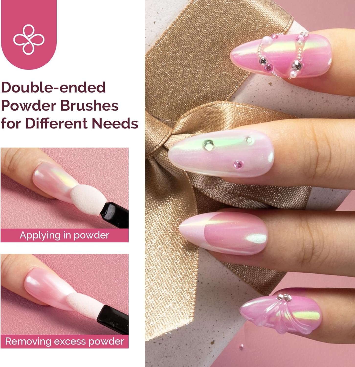 MelodySusie 2Pcs Chrome Nail Powder for Gel Nails, Pearl and Aurora Powder Mirror Effect Pigment Pearlescent Mermaid Pigment Pearl Glitter for Home DIY Salon Use-BrightBean Baby