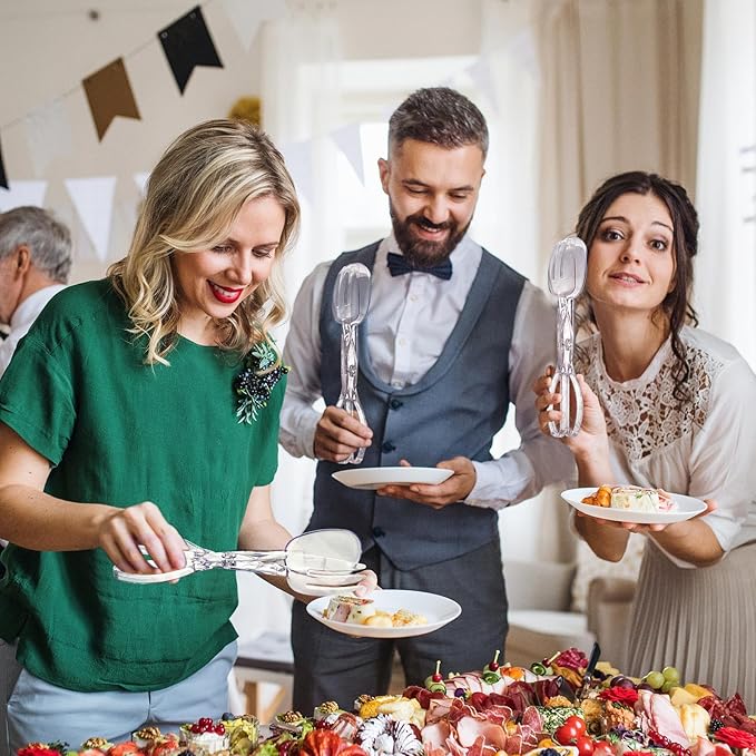 Tioncy Set of 6 Plastic Salad Scissor Tongs 11.2 Inches for Serving Reusable Food Tongs, Clear Utensils for Chef Cooking, Kitchen, Buffet, Party, Catering Supplies