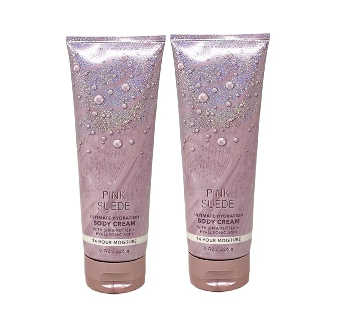 Bath & Body Works Pink Suede Ultimate Hydration Body Cream For Women 8 Fl Oz 2- Pack (Pink Suede), Total: 16.0 Ounce-BrightBean Baby
