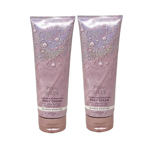 Bath & Body Works Pink Suede Ultimate Hydration Body Cream For Women 8 Fl Oz 2- Pack (Pink Suede), Total: 16.0 Ounce-BrightBean Baby