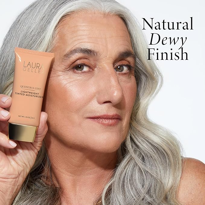 LAURA GELLER NEW YORK Quench-n-Tint Hydrating Foundation - Medium - Sheer to Light Buildable Coverage - Natural Glow Finish - Lightweight Formula with Hyaluronic Acid-BrightBean Baby