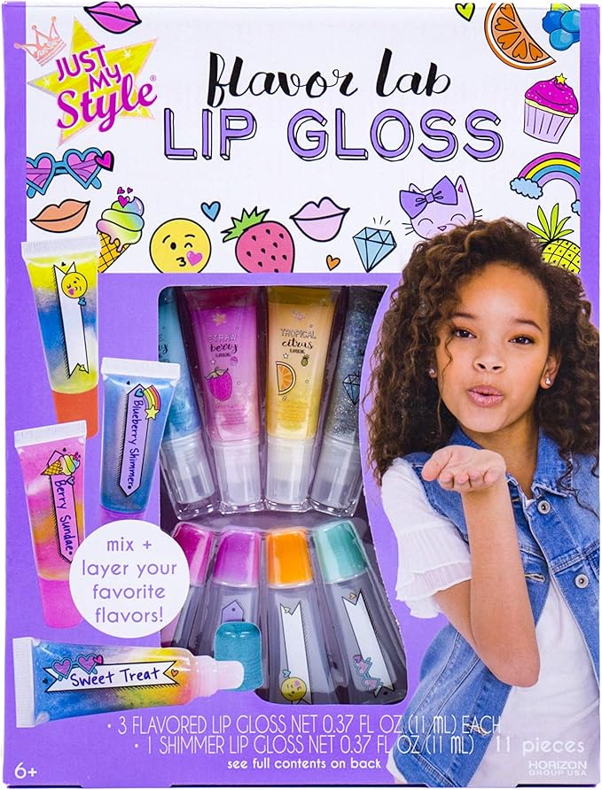 Just My Style Flavor Lab Lip Gloss by Horizon Group USA, DIY 4 Custom Lip Glosses By Mixing Colorful Flavors & Lip Shimmer. Flavors, Shimmer, Lip Gloss Tubes Mixing Stick & Instructions Included-BrightBean Baby