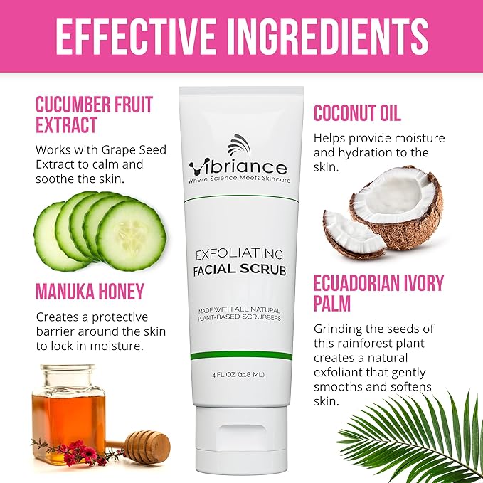 Vibriance Ultra-Gentle Face Scrub, 4 fl oz - Exfoliating Facial Wash Unclogs Pores - Sulfate and Paraben-Free Exfoliator For All Skin Types - Made with Natural Ingredients-BrightBean Baby