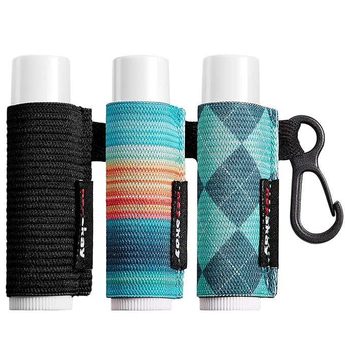 Lip Balm Holder Sleeves Keychain Chapstick Elastic Sleeves(Black/Color strip/Geometrical pattern)-BrightBean Baby