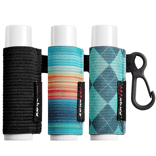 Lip Balm Holder Sleeves Keychain Chapstick Elastic Sleeves(Black/Color strip/Geometrical pattern)-BrightBean Baby