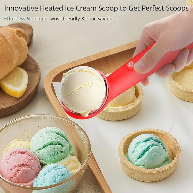 Heated Ice Cream Scoop with Holder(Newest Gen 3.0): USB Rechargeable Electric Icecream Scooper with Manual On/Off Switch,2025 Kitchen Gadgets for Hard Ice Cream, Waterproof IP67,Max to 158℉