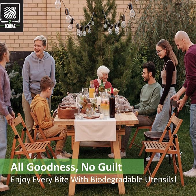 2ZEBRAZ 100% Bamboo Cutlery Set - 100 Forks, Smooth Reusable Biodegradable Silverware, Compostable and Durable Disposable Utensils, Eco-Friendly Flatware in Premium Box