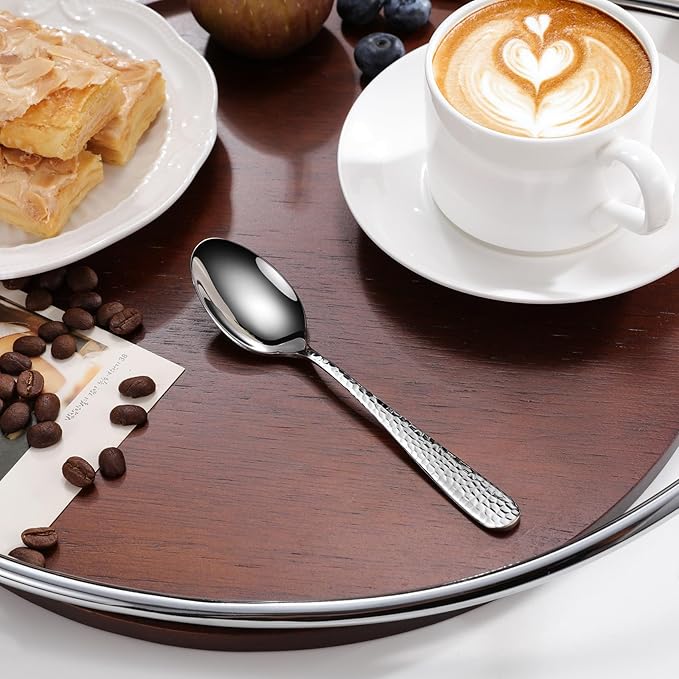 KEAWELL Premium 4-Piece Louise Hammered Spoons Set, 18/10 Stainless Steel, Set of 4, Fine Spoon Set with Round Edge, Dishwasher Safe (5.6" Small Spoons)